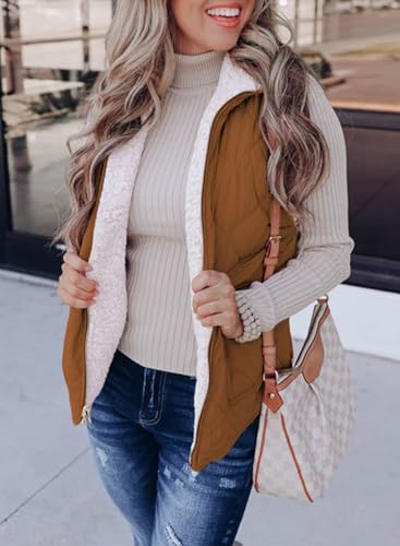 SHEWIN Women Puffer Vest Casual Stand Collar Sleeveless Puffer Jacket Warm Winter Reversible Zip Up Outerwear with Pockets2