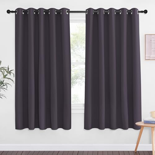 NICETOWN 66 Inch Long Blackout Curtains for Bedroom Living Room, Thermal Insulated Room Darkening Curtains, Light Blocking Blackout Drapes for Bedroom, 66" W x 66" L, 1 Panel, Greyish Purple