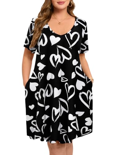Image of ZENNILO Women's Plus Size Swing Dress with Pockets Casual Summer Dresses V Neck Short Sleeve T Shirt Dress for Women