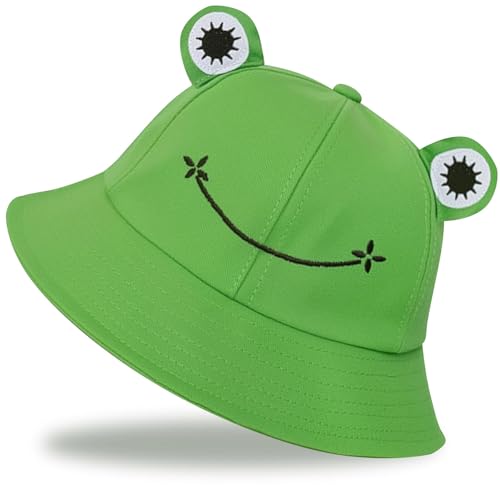 QFE Sun Hats for Women Men Beach Bucket Hat UV Protection Adjustable Summer Packable Cotton Frog Funny Fisfing Travel Ladies Cap Unisex Outdoor Activities Hiking Caps Wide Brim Soft Lightweight Green