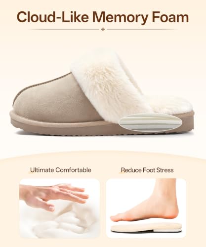 Image of Litfun Fuzzy Memory Foam Slippers for Women Indoor Outdoor House Shoes