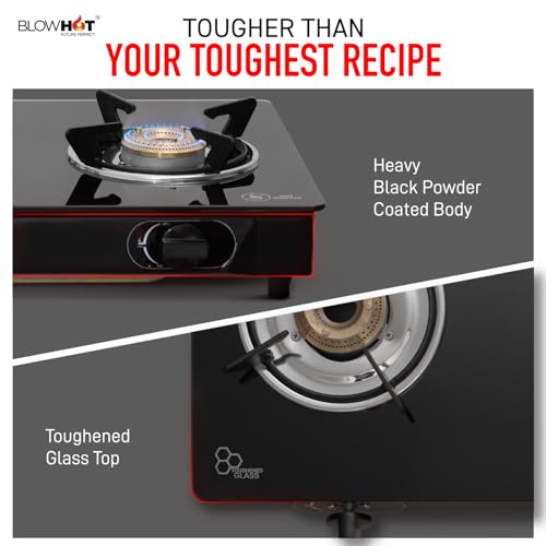 Image of BLOWHOT 3 Burner Manual Ignition Gas Stove | Tri -Pin Indian Brass Burners | Stainless Steel Dip Tray - 2 Year Warranty on Gas Stove - Majesty