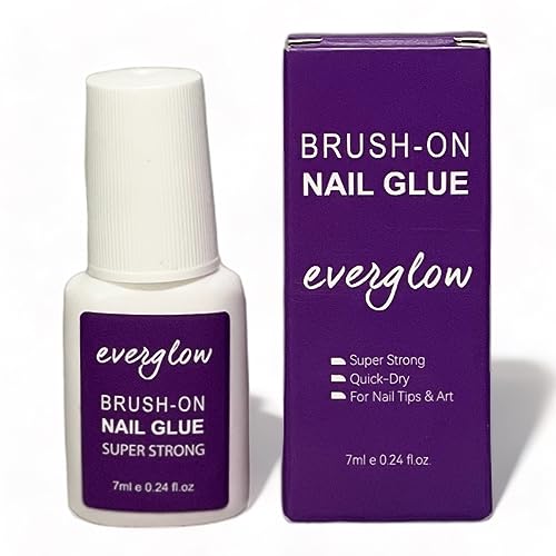 Everglow Super Strong Nail Glue for Nail Tips,Acrylic Nails and Press ons everglow(7ml) Nail Bond Brush on Nail Glue Quick Ultra Dry Long Lasting, Durable and Easy to Apply Nail Glue Gel