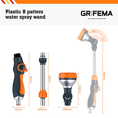 GRIFEMA Blumenampel-Gießstab, 8 Sprühbilder Garten Schlauch Bewässerung Zauberstab, 40.5cm Lang, Stab-Gartenbrause für Einen Höheren Wasserdurchfluss , Schwarz/Orange
