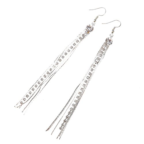 ENET Pendientes largos con diamantes de imitación para novia, fiesta de noche, fiesta de graduación