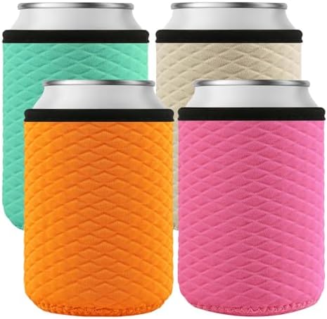 12 Oz Beer Can Cooler Sleeve, 4 Pack Neoprene Sleeve for Cans, High Quality Can Cooler Insulated, Can Sleeves For Beer, Drink, Water Bottle (Blue, Light Grey, Orange, Pink)