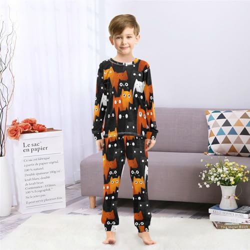 Cute Cats in Soft Pajama Set for All Seasons,Breathable Pjs Long Sleeve Sleepwear,Comfy Loungewear 2 Piece Underwear Set 3T4