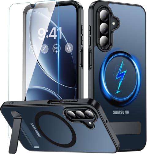 OWKEY for Samsung Galaxy A17 5G Case with Stand, Magnetic Shockproof Phone Case Fit for Magsafe Translucent Matte Cover for Samsung A17 5G/4G, Black