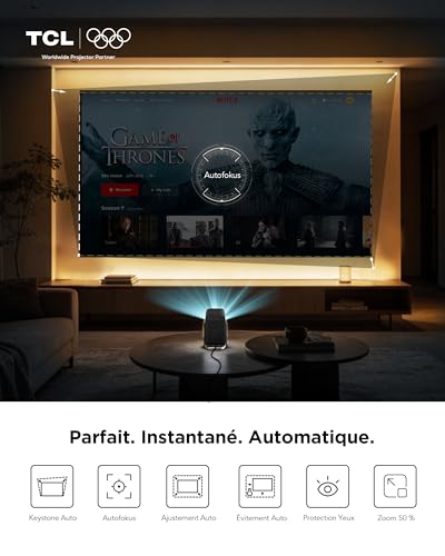 TCL C1 Videoprojecteur 4K Compatibilité, Natif 1080P, Audio Dolby 8 W, Netflix Certifié, Smart Google TV Intégré, Auto Focus/Keystone, Wi-FI Bluetooth, Pivotant à 285° Mini Projecteur Video Portable – vue 6