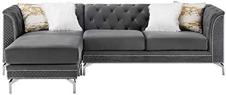Florina Sectional Sofa with Pillows Upholstered in Grey Velvet Fabric