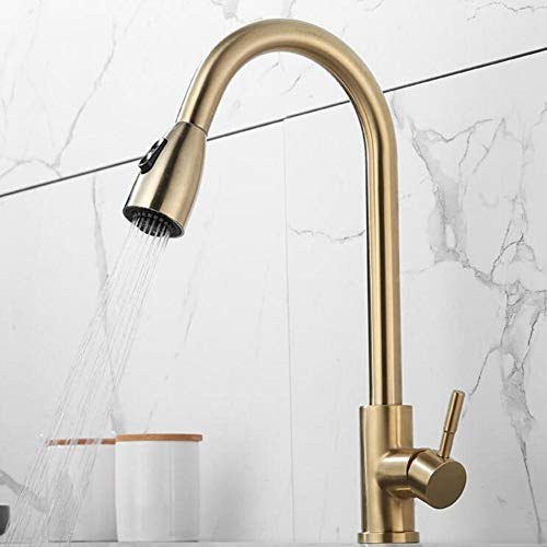 Robinet de cuisine or en acier inoxydable brossé avec douchette extractible moderne - 4
