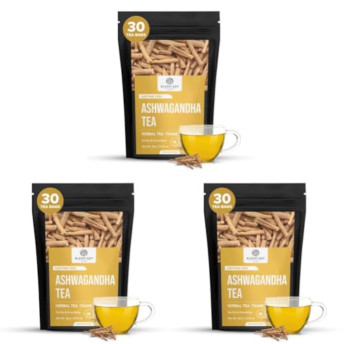 Image of Blendart Teas - Ashwagandha Root TeaBags - 30 Count - Pyramid Tea Bag | Helps in Relive Stress | Promote Cleansing & Wellness | Organic Herbal Tea Ashwagandha | Ayurvedic Tea Bags | Made from Leaves Powder & Cut Form | Natural Herbal Tea | Loose Tea Taste | For Women & Men Daily Use - 30 Tea Bags