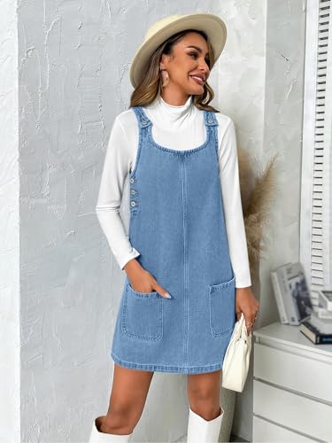 Bzb M3L114BL1L Women'S Sleeveless Casual Denim Dress Crewneck Vintage Overall Mini Dress thumb #4