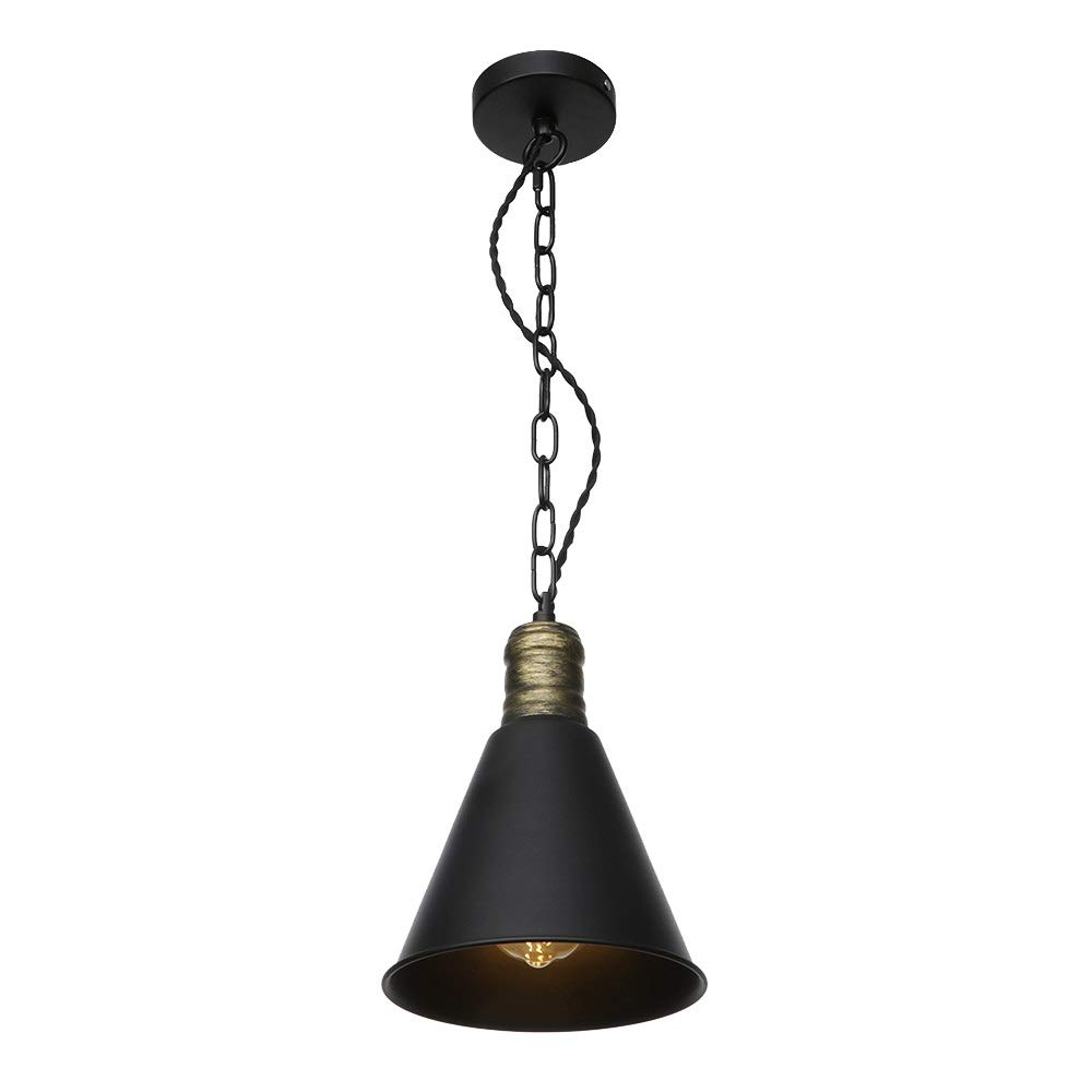 Lámpara colgante de cadena ajustable con pantalla de metal negra y bronce