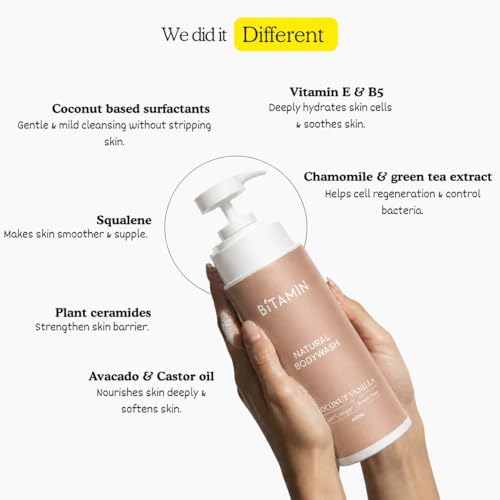 Image of Bitamin Natural Body Wash 400ml with Underarm deodorant Combo | 100% Vegan, Toxin Free Bath & Body Care | LongLasting Odour Control | Enriched with Vit E and Ceramides| Coconut Vanilla fragrance