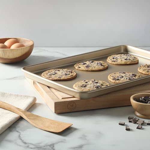 Image of Martha Stewart Gallen 15 x 10 Inch Nonstick Carbon Steel Cookie Sheet - Champagne, Durable Bakeware for Even Baking and Easy Cleanup