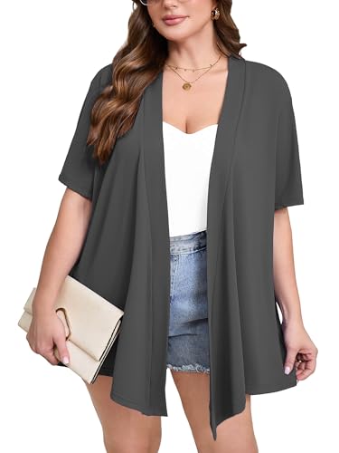 Image of AusLook Women's Plus Size Lightweight Open Front Cardigan 3 /4 Sleeve Cover Ups Shrugs Shawls and Wraps Kimono Jacket Coat