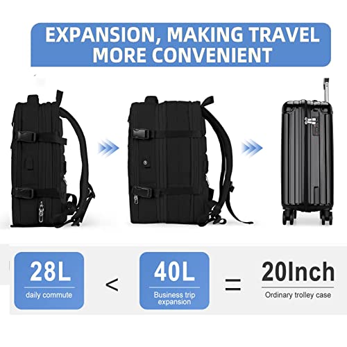 Large Travel Backpack For Men,Carry On Backpack,Expandable Airline Airplane Approved Weekender Backpack,Hiking Backpack,Laptop Backpack With Usb Charging Port,Waterproof 40L Travel Backpack Black #TOP2