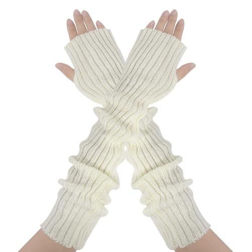 AUYAO Winter Arm Warmers, Knitted Fingerless Gloves Long Thermal Arm Gloves,Wrist Warmers Gloves Knit Arm Warmers, Half Finger Gloves for Ladies Girls, Long Thermal Half Finger Knitted Gloves