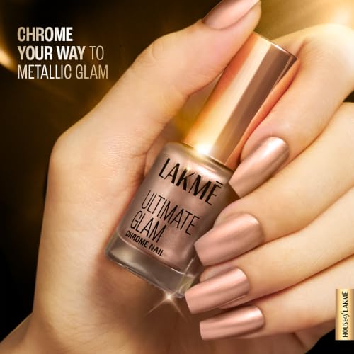 Image of LAKME Ultimate Glam Chrome Nail Paint, Brown, 6ml, for Stylish and Sassy Nails, with Metallic Brilliance, Quick Dry Formula, Glitter Nail Paint, for Women