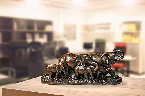 Iyara Craft Resin Elephant Family Statue - Decorative Herd With Babies With Beautful Polished Bronze Appearance, Realistic Detail. Elegant Feng Shui Decor For Living Room, Office, Kitchen #TOP4