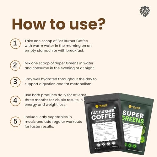 Image of HEALEO Weight Management & Daily Wellness Combo | Fat Burner Coffee with MCT, L-Carnitine & Green Coffee Bean + Super Greens Powder with 40 Plant-Based Ingredients | Metabolism, Detox & Digestive Supp