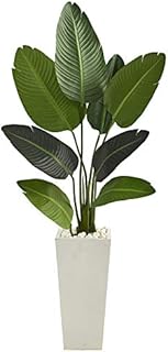 Nearly Natural 5ft. Travelers Palm Artificial Tree in Tall White Planter,Green
