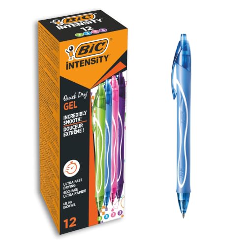 BIC Intensity Quick Dry, Penne Gel Colorate, Punta Media 0,7mm, Colori Assortiti, 12 Unità, Penne, Cancelleria Scuola e Ufficio