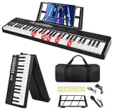 61 Key Keyboard Piano, Semi Weighted Electric Piano, Lighted Keys,8H Battery Life, USB-MIDI Keyboard -Includes Music Stand, Microphone, Stickers, Bag, Foldable Keyboard Piano for Kids/Beginners