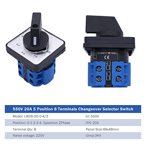Taiss Universal Changeover Switch 20A 550V 4 Position 8 Terminals Latching Rotary Cam Selector Switch + Sv2-4S Blue Connection Terminal Lw26-20 0-4/2 #TOP1