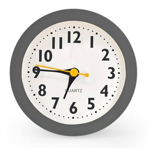 Chedin Con luz nocturna, despertador redondo, despertador infantil, sin tictac, despertador infantil, despertador educativo, despertador digital para dormitorio (gris oscuro)