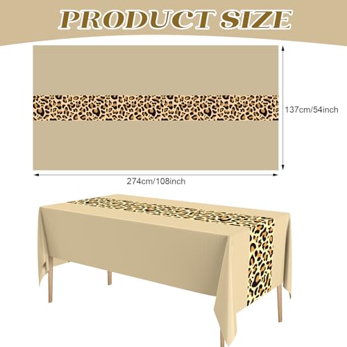 Image of Buryeah Leopard Print Tablecloth 54 x 108'' Leopard Plastic Table Cover Disposable Safari Animal Cheetah Print Party Decorations for Baby Shower Wedding Birthday Party Favors (Khaki,3 Pcs)