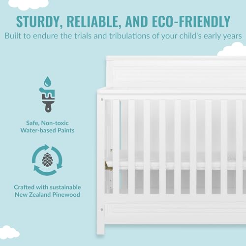 Dream On Me Harbor Full Panel 4-in-1 Convertible Mini Crib in White, Water-Based Paint Finish, JPMA Certified, 3-Position Mattress Height Setting, Made of Solid Pinewood - image 4