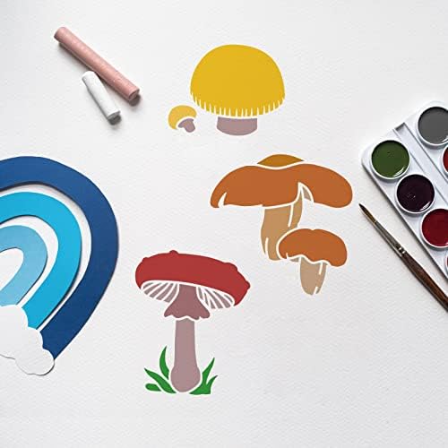 INFUNLY 6pcs Mushroom Wall Stencils for Painting 11.7x8.3 Tile Stencil Set Reusable Plastic Wall Stencils Template for Painting on Wood Wall Furniture Floor Tiles Fabric DIY Home Decor
