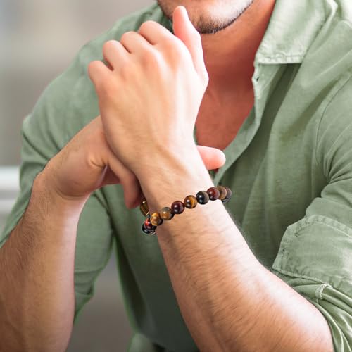 Tiger Eye Bracelets for Women Men, Triple Protection Chakra Beaded Bracelet, Relax Anxiety Healing Crystal Bracelet Jewelry for Balance, Natural Gemstones Bracelets Gifts for Women Birthday3
