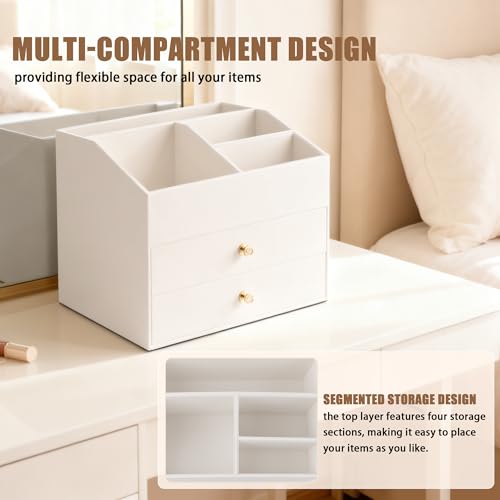 Homeanda Makeup Organizer with Drawers, PU Leather Cosmetic Storage Box Large Cosmetic Display Case for Skincare, Lipstick, Brushes, Bedroom Storage(White) by Homeanda - Image 7
