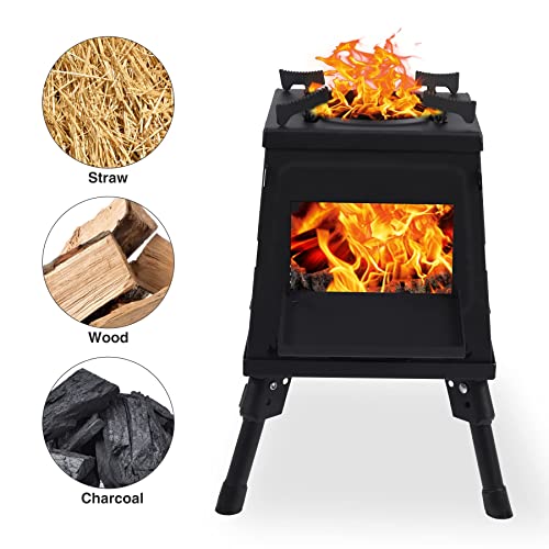 Lineslife Wood Burning Camp Stove, Folding Cast Iron Camping Wood Stove With Carrying Case Portable For Backpacking Outdoor Cooking Bbq, Black, Large #TOP5