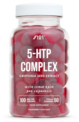 5-HTP Gummies - Bedtime Gummies with Chamomile & Lemon Balm Extracts, Raspberry Flavour - 60 Gummies. 1 Pack