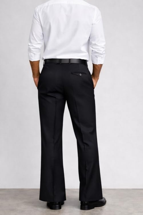 Buy FAYROUZ Men's Black Flared Bootcut Formal Trousers_32 - Image 4