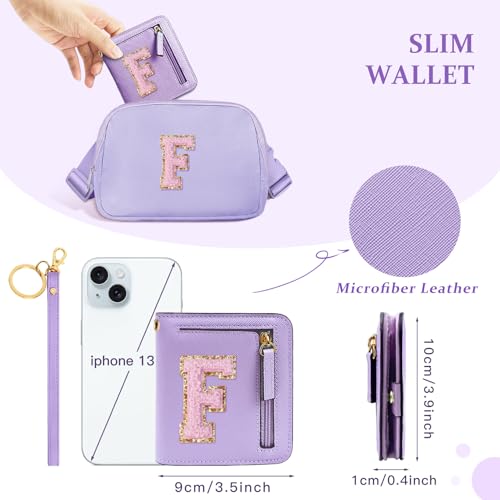 Image of COSHAYSOO Initial Wallet RFID Small Bifold Slim Letter Wallet for Women Teenager Girls Travel Daily Necessities Credit Cards Money Cash Coin Organizer, Lavender, Compact, F