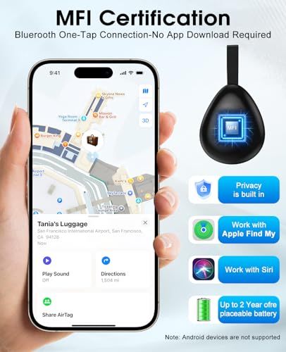 OAQQIIW Tracker Tags (iOS Only) 4 Pack: Bluetooth Item Finder with Apple Find My APP, Item Locator for Keys Finder, Bags Wallets Anti-Loss, IP68 Waterproof Smart Tag (F16 Black) — view 2