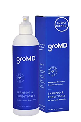 GroMD Hair Loss Shampoo - Doctor-Developed Shampoo & Conditioner | Hair Growth Shampoo For Men & Women | Patented DHT Blocking Treatment for Hair Loss Prevention | Contains Biotin & Argan Oil, 10 oz