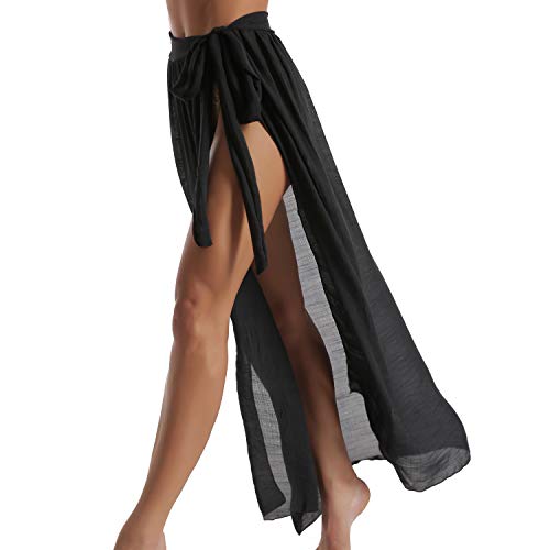 Eicolorte Womens Sarongs For The Beach Bathing Suit Swim Cover Up Tie Maxi Long Wrap Skirt (Black-Us 4-12) #TOP2