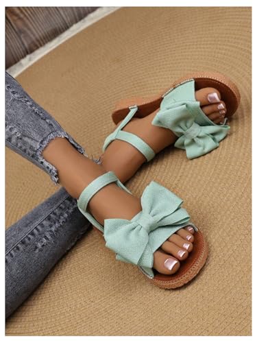 Image of GORGLITTER Women's Bow Flat Sandals 2026 Dressy Cute Ankle Strap Slides | Summer Shoes for Women 2026, Slip On Open Toe Flats, Slingback Slides, Vacation Dress Sandals