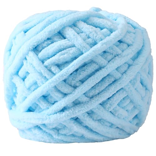 Image of Plush Chenille Chunky Yarn for Crocheting 100g(54.6yd) - Bulky Thick Fluffy Yarn for Knitting- Soft Velvet for Baby, Blanket Knitting Blanket Yarns- Amigurumi Yarns (Blue)