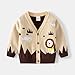 Boys and Toddler's V-Neck Knit Cardigan Sweater Cartoon Lion School Uniform Cardigan Button Down (Beige, 4-5 Years)
