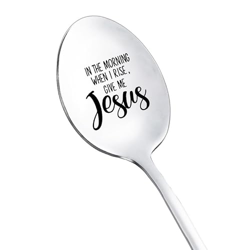 Christian Gifts Spoon for Women Men in the Morning When i Rise Give Me Jesus Spoons Gifts for Coffee Tea Lovers Gift Grandma Friends Religious Faith Gift for Jesus Lover Spoon
