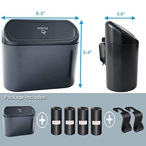 Kitbest Car Trash Can Bin With Lid, 60 Pcs Trash Bags And 2 Pcs Car Hooks. Mini Leakproof Car Garbage Can, Dustbin Can Organizer Storage For Front Back Seat Accessories For Car Office Home #TOP1