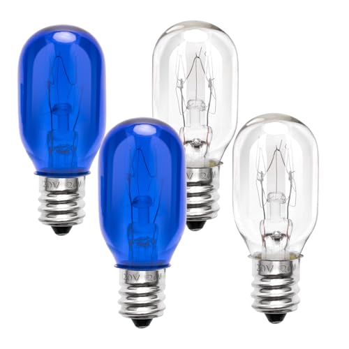 Verplexter 120V Lighting Makeup Mirror Bulb Replacement, E12 Candle Holder Base T20 Bulb, 2 Transparent 2 Blue