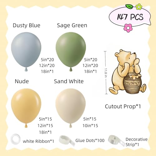 Classic Winnie Cutouts and Green Balloons Arch Kit Set Pastel Balloons for Pooh Baby Shower Decorations Birthday Party Supplies by FabTab - Used condition - Image 2